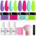 Honey Joy Dip Powder Nail Kit Starter 4 Colors Spring Summer Neon Bright Green Purple Dipping Powder Liquid Set with Base Top Coat for Nail Art Manicure Salon DIY No LED Nail Lamp Needed Dip-7pcs-02 HJ-Dip-7pcs-02
