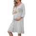 Marvmys Maternity Nightdress For Hospital Breastfeeding Nightwear 3/4 Length Sleeves Nursing Nightgown Button Down Sleep Shirt V Neck Pajama Soft Loungwear For Pregnant Women A-light Grey S