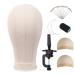 MapofBeauty 22 Inch Canvas Block Head Wig Head With Stand for Making Wig Head Display Styling (Beige) 22 Inch Beige