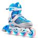 PAPAISON Inline Skates for Boys and Girls with Full Light up Wheels, Beginner Adjustable Illuminating Roller Skates for Kids Youth Women and Men Blue & Grey Large - Youth & Adult