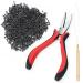 Vlasy Hair Extensions Tools Kit Professional Tools With Hair Extension Pliers Loop Threader and 200PCS 3.0mm Silicone Hair Extension Rings Beads Links (Black) Black Beads Loop Threaders Pliers Set