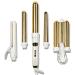 FoxyBae 5-in-1 Interchangeable Hair Tools Hair Curling Wand Set - 1" Flat Iron Hair Straightener 3 Barrels Hair Crimper 3 Ceramic Curling Irons 0.75"-1.25" - Salon Grade Waver & Curler Pearl White