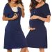 Irdcomps Women's Maternity Nightdress Breastfeeding Nursing Short Sleeve Button Nightgown Pregnancy Loungwear Sleepwear Hospital Labor Gown 01-blue XXL