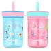 Contigo Leighton Kids Plastic Water Bottle Spill-Proof Tumbler with Straw for Kids Dishwasher Safe 14oz 2-Pack Blue Raspberry/Butterflies & Azalea/Llamas 2 Pack Blue Raspberry & Azalea