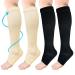 ACWOO compression stockings for women men 2 pairs of support stockings Medical compression socks with 15-20 mmHg black thrombosis socks open toe compression socks for running sports flight cycling 2 pairs -unit size and beige