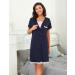 Uniexcosm Maternity Nursing Nightdress - Short Sleeve Button Down Nightgown in Dark Blue Stripe | Soft and Comfortable Maternity Pyjamas and Nightshirt for Women - Buy Online on SooperMarket.com