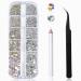 CUHZA 1440 Pieces Round Glass Rhinestones Crystal Gems 6 Sizes Round Crystal Gems Clear Rhinestones with Tweezers and Boxes for Decorating All Types of Crafts
