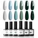 Modelones Blue Green Gel Nail Polish - 6 Colors Misty Gray Dark Green Glitter Gel Polish Kit Sage Green Baby Blue Nail Gel Polish Soak Off UV Gel Nail Lamp Gel Nail Kit DIY Home Nails Manicure Gifts