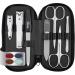 Marqus manicure set ladies and gentlemen Solingen made in germany 7 parts with patented glass files for hand and foot care - real leather etui handy and soft 1. black
