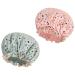 AOOWU Shower Caps 2 Pack Waterproof Bath Caps Large Reusable Shower Hats Elastic Band Double Layers Hair Bath Caps with Soft Ruffled Edge for Women Girls Ladies Spa Salon Home Use 2 Pcs Pink dots + Green dots
