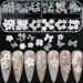 Flower Nail Art Charms Decoration 60pcs Glitter Butterfly Flower Nail Glitter Decals Stickers Design 3D White Flower Mixed Nail Flatback Butterfly Design Acrylic Nail Stud Jewelry for Women Nail Salon Style8