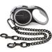 Fiyade Retractable Dog Lead for Large Medium Small Dogs Double Retractable Dog Leash with 2 Dogs Chain Lead Double Dog Ended Lead Extendable Dog Lead 5m + Metal Double Lead 70cm-L L-5m+70m