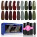 Lavender Violets 13 Pcs Gel Nail Polish Set 9 Misty Forest Autumn Winter Colours Nail Art UV LED Soak Off Christmas Green Manicure With Base Coat Matte n No Wipe Top Coat Nail File C680 Misty Forest-680