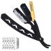 Lisaaz Straight Razor 5 Blades Black classic shaving razors for men professional finish mens razors for shaving stainless steel razor blades for men quality navajas para barbero 4.8 inch Gold Clip Black with 5 exclusive Bl…