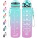 Enerbone 32 oz Water Bottle with Times to Drink and Straw, Motivational Drinking Water Bottles with Carrying Strap, Leakproof BPA & Toxic Free, Ensure You Drink Enough Water for Fitness Gym Outdoor Green-Purple