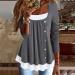 Women's Long Sleeve Color Block Fake Two Shirt - Gray Medium | Crew Neck Henley Button Up Blouse - Buy Online on SooperMarket.com