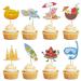 Mulukaya 24Pcs Summer Beach Themed Cupcake Toppers Sun Hat Surfboard Watermelon Goggles Treat Cake Picks for Pool Beach Hawaii Surfing Birthday Wedding Travel Vacation Party Decorations