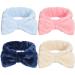 GOTH Perhk 4 Pack Spa Bowknot Hair Bands Coral Fleece Makeup Headband Elastic Head Wrap for Washing Face Shower Yoga Sports Skincare(Beige Pink Blue Navy Blue)