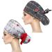 YUESUO 2 Pack Working Cap with Buttons and Sweatband Cotton Working Hats with Adjustable Ponytail Pack Ribbon Tie Back Hats for Women & Men Long Hair Head Covers Shower Caps (I)