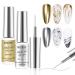 MIZHSE Gold and Silver Metallic Liner Gel Nail Art 3D Mirror Gel Paint 7ML Metal Glossy Painting Drawing Line Swirl French Nail Design Dotting Soak off Manicure Set for Nail Art Silver and Gold