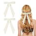 2 Pack Hair Bows for Women Beige Bow Hair Clips French Barrette with Long Silky Satin Hair Ribbons for Women Girls(Beige)