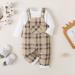 Puseky Baby Boy 3-6 Months Clothes Set | Long Sleeve Romper with Plaid Suspenders Overall Pants | Spring Fall Outfits in White - Buy Online on SooperMarket.com