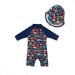 BONVERANO Baby Boys Swimsuit Toddler Bathing Suit Short-Sleeve Zipper One Piece Swimwear with UPF 50+ Sun Protection 9-12 Months Colorful Fish