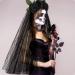 E-More Halloween Headband with Black Lace Veil Elastic Rose Flower Hair Band Black Roses Mesh Lace Hair Accessories Halloween Ghost Bride Party Headdress for Girls Ladies Women