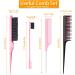 6 Pcs Hair Styling Comb Kit Teasing Comb Brush Set Includes Fluffy Hair Brush Double Sided Edge Control Brush Triple Teasing Comb Fine Metal Rat Tail Comb for Women Professional Barber (Pink) - Buy Online on SooperMarket.com