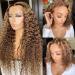 CYNOSURE 13x4 Curly Honey Blond Ombre Color Highlight Lace Front Human Hair Wigs for Women Invisible Pre Plucked (26 Inch  Highlight) 26 Inch (Pack of 1) Highlight
