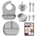 CHEEKYCHOPS 9 PCS Baby Weaning Set & Ebook Includes Baby Plate Adjustable Bib Cup Recipe Ebook Suction Baby Bowl and Spoon Baby weaning Set Slate Grey