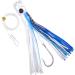 Drag bait saltwater fishing bait tug bait for mahi marlin tuna dolphin wahoo shark deep sea fishing bait with a leader hook inkfish skirts black and white-blue