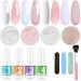 8 in 1 Clear Pink French White Nude Colors Dip Powder Starter Kit for Daily Makeup Fine Dipping Powder Liquid Kit Set Steps 1-4 & Brush Cleaner Base Top Activator(4x15ml-Clear-CP-FW-LS05-18g)