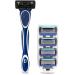 5 Blade Razors for Men with Dual Lubrication and Precision Trimmer Men's Shaving Razor with 4 Cartridge Refills Blue
