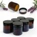 Set of 6 Amber Glass Jars - 60ml Brown Glass Container Jars for Storage with Airtight Black Lids Luxury Cosmetic Container for Candles Creams & Salves