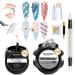 MIZHSE Solid Nail Builder Gel and 3D Nail Gel Kit All in 1 Kits with Chrome Powder and Silicone Nail Art Sculpture Pen Clear Gel Nail Extension 3D Sculpting Gel for Nails Strengthen Gel for Nails Art