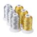 Simthread 6 Spools Metallic Embroidery Machine Thread (3 Gold+ 3 Silver Colors) 500M(550Y) for Embroidery and Decorative Sewing 3Gold+3Silver