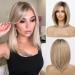 Haircube just short charming bob with bangs wigs for woman nature heat -resistant synthetic fiber party/cosplay/costume/daily wig (dark root ombre ash blond) 11209