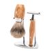 M HLE shaving set - Kosmo series - Silvertip Fibre - safety razor - olive wood brown 1 piece (1 pack)