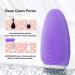 Facial Cleansing Brush by NEWDERMO Vibrating Silicone Face Scrubber - 2 Function Modes and 7 Speeds Rechargeable IPX7 Waterproof Face Brush for Deep Cleaning Pores Exfoliating and Massaging Purple - Buy Online on SooperMarket.com