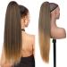 PORSMEER 30 Inch Yaki Straight Drawstring Ponytail Clip In Extensions for Women Kinky Straight Pony Tail Extensions Hair Extensions Ponytail (Black mix blonde)