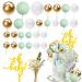 29 PCS Colorful Ball Cake Topper Mini Balloon Cupcake Topper DIY Foam Ball Artificial Dried Flower Cake Insert Decoration for Wedding Anniversary Baby Shower Birthday Party Supplies (White Gold Green)