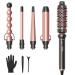 Wavytalk 5 in 1 Curling Iron,Curling Wand Set with Curling Brush and 4 Interchangeable Ceramic Curling Wand(0.5-1.25),Instant Heat Up,Include Heat Protective Glove & 2 Clips 0.5"-1.25" Curling Wand