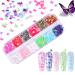Kalolary 12 color 3D Butterfly Nail Art Glitter Sequins Holographic Nail Foil Debris Splarkly Laser Coloful Butterfly Nail Sequin Paillettes for Women Nail Art Decoration