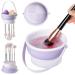 Makeup Brush Cleaner Bowl 3 in 1 Silicone Makeup Brush Cleaning Mat Tool with Brush Drying Holder Cosmetic Brush Cleaning Bowl with Removable Carrying Handle for Storage Dry & Cleaning Brushes