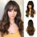 Esmee 24 inch Long Curly Hair Wigs for Women Brown Natural Synthetic Heat Resistant Wigs with Bangs