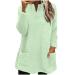 AMhomely Ladies Womens Soft Teddy Fleece Hooded Jumper Plus Size Double Fleece Casual Hoodies With Pocket V Neck Soft Fleece Hooded Sweatshirts Plain Pullover Tops Winter Lightweight Lounge Tops 03 Green XL