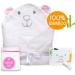 JM Organic Bamboo Hooded Baby Towel Set - Hypoallergenic & Absorbent - Perfect Baby Gift - Pink Bear Design - Includes Washcloth & Laundry Bag - 35x35 inches - Buy Online on SooperMarket.com