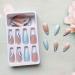 Blue Almond Shape Press on Nails with Wave Designs | Medium Length French False Nails for Women - Buy Online on SooperMarket.com