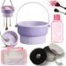 QUKLOGEN 3 in 1 Makeup Brush Cleaning Set Multifunctional Washing Bowl Drying Basket with Handle Silicone Cleaner Mat Removal Cleaner Sponge 150ml/5.12fl.oz Professional Makeup Brush Cleaner Purple